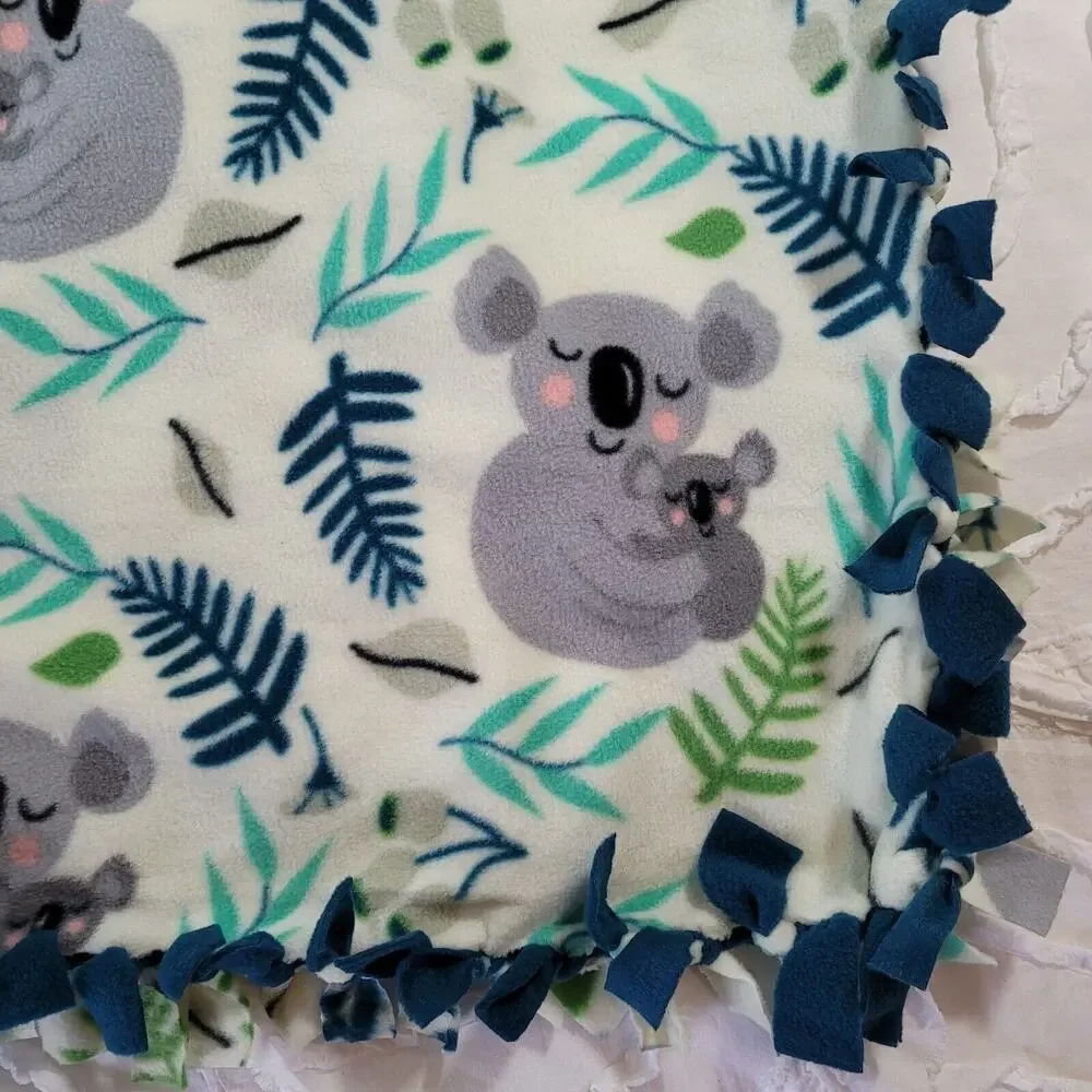 Koala Baby Blanket No Sew Tie Knot Fringe Edge Handmade Oh Baby Wild World